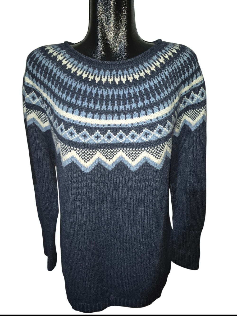Chaps Women's Navy Fair Isle Nordic Style Knit Sweater Size L